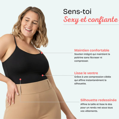 Silhouette de femme avec ventre plat et taille fine, portant une tenue de sport pour réduire la cellulite avec CelluCore.